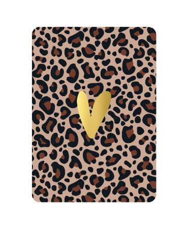 Wenskaart - Hart goud + leopard