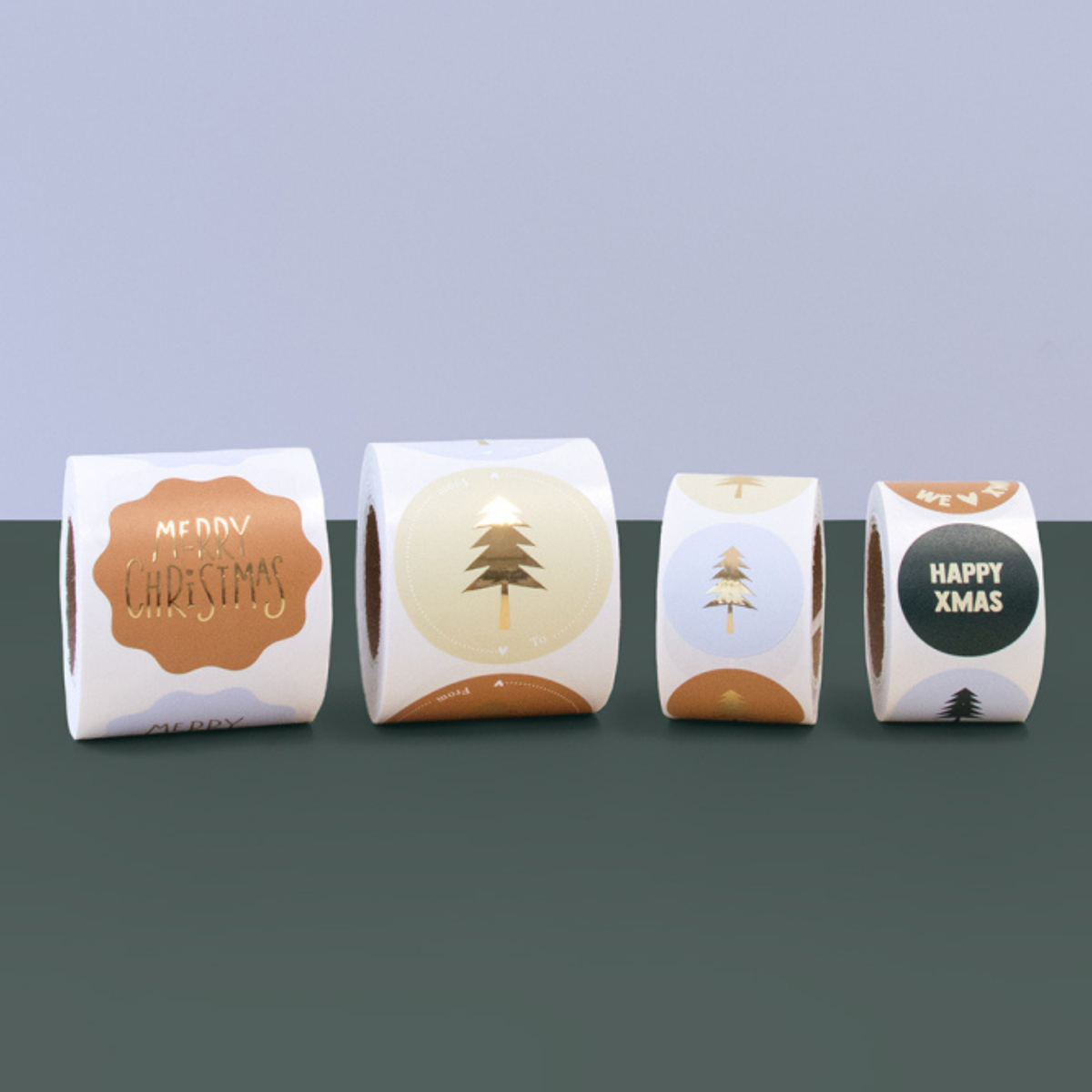 Stickers Kerst Duo - Merry Christmas Gold Green/Biscuit - 10 stuks
