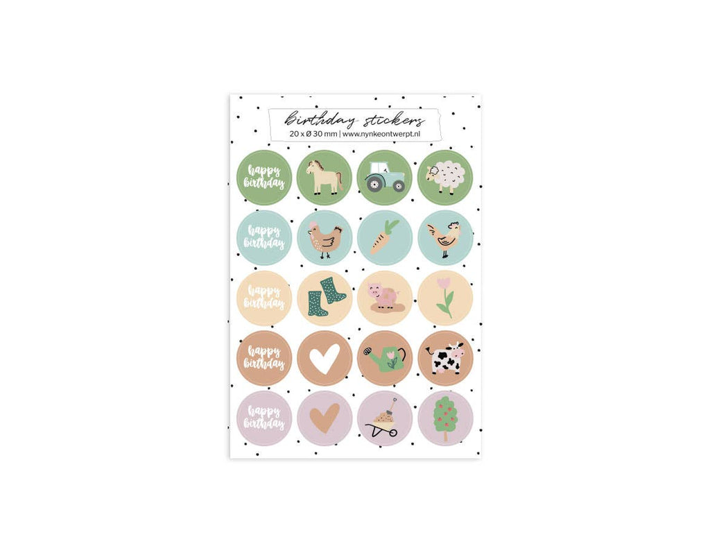 Stickervel A5 - birthday farm stickers