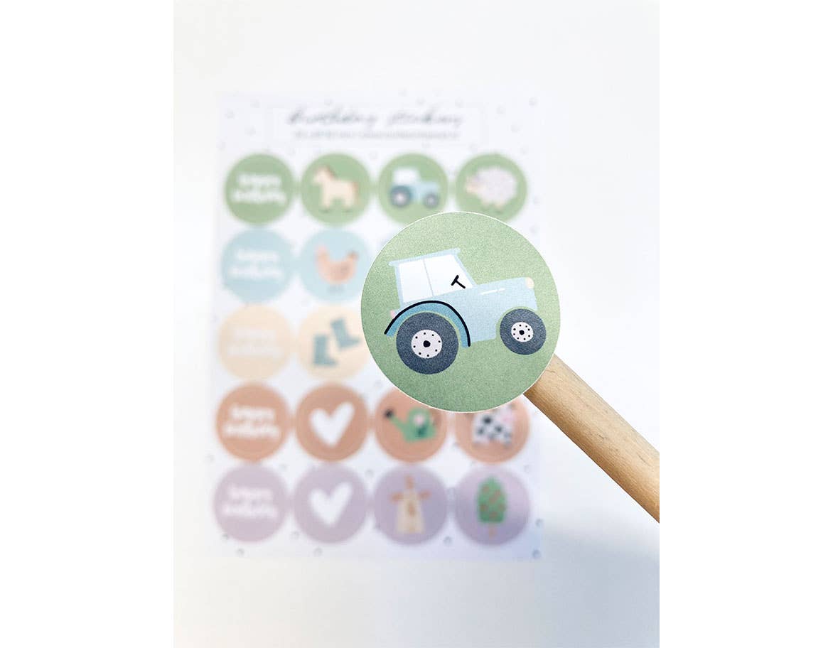Stickervel A5 - birthday farm stickers