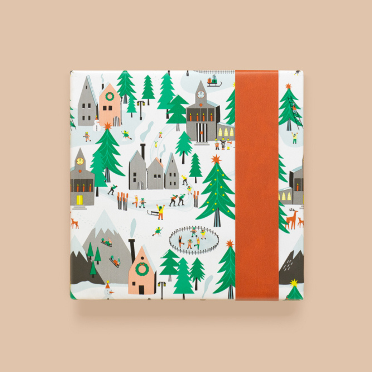 Cadeaupapier - Kerst - Village - Orange