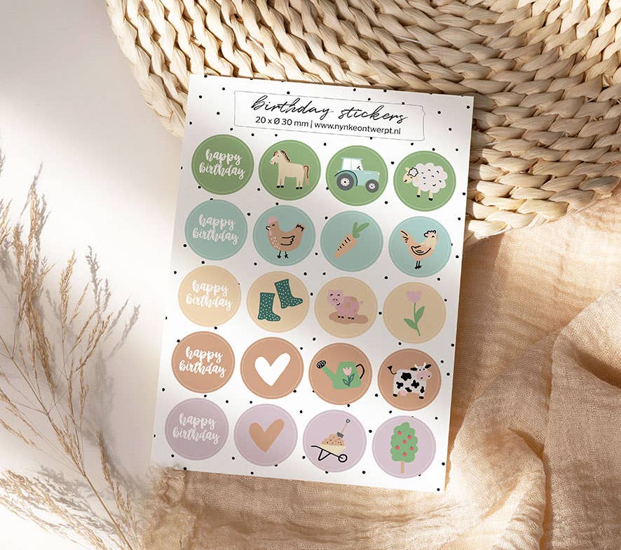 Stickervel A5 - birthday farm stickers