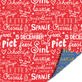 Dubbelzijdig cadeaupapier met aan de ene zijde rood papier met sinterklaaswoorden in het wit. Aan de andere zijde dezelfde woorden in het goud op een donkerblauwe achtergrond