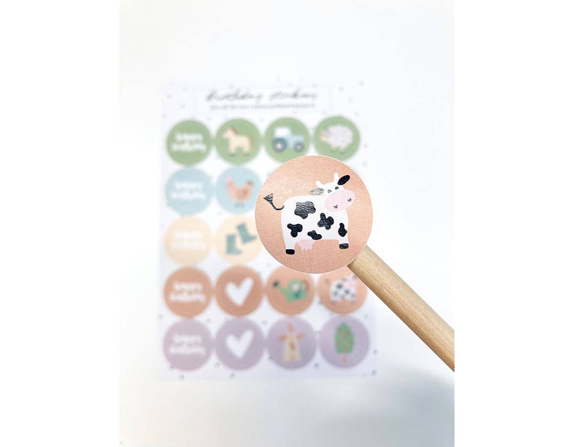 Stickervel A5 - birthday farm stickers