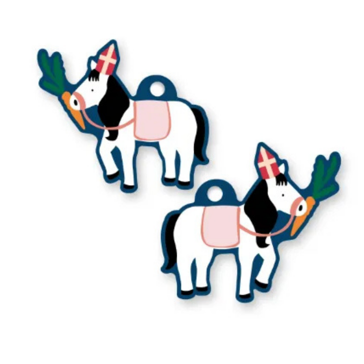 Cadeaulabel van het paard van Sinterklaas met een wortel in zijn mond.