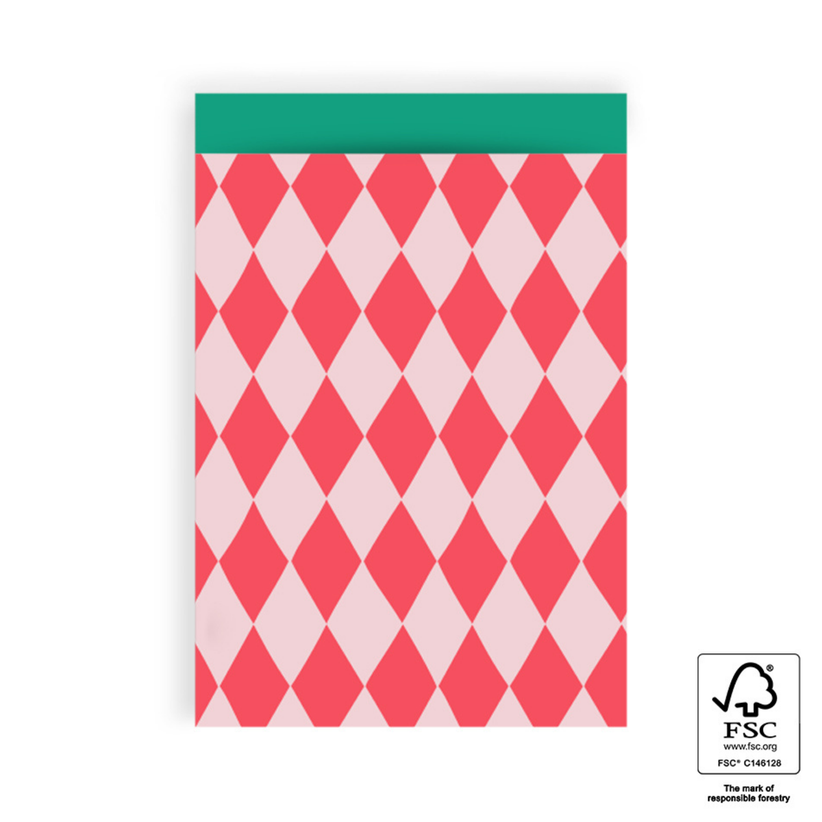 Cadeauzakje met rood en roze ruiten