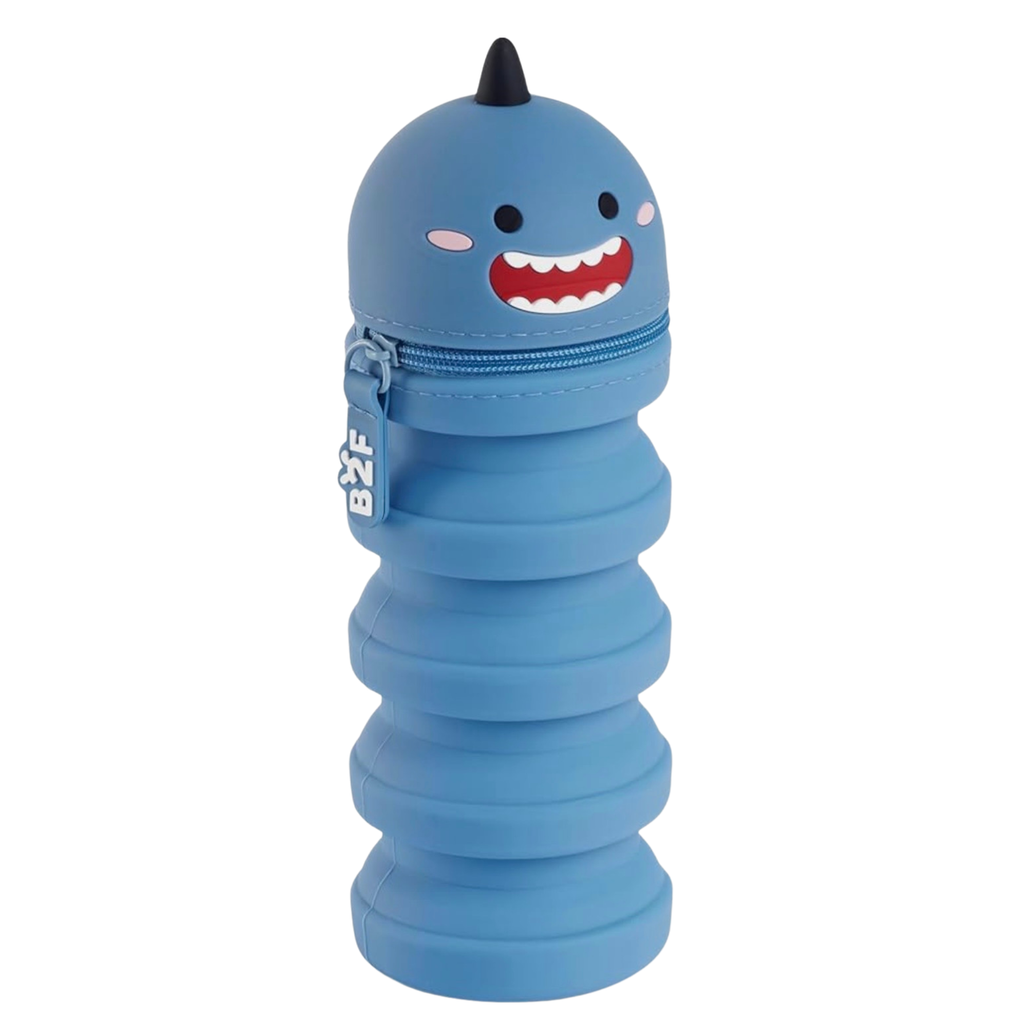 Inklapbare etui van een haai, kan ook als pennenbakje gebruikt worden