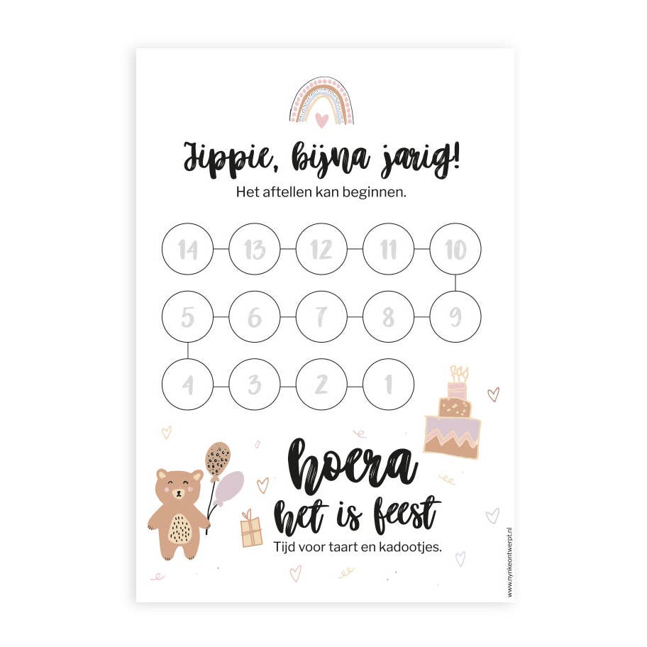 Aftelkalender verjaardag meisje a4
