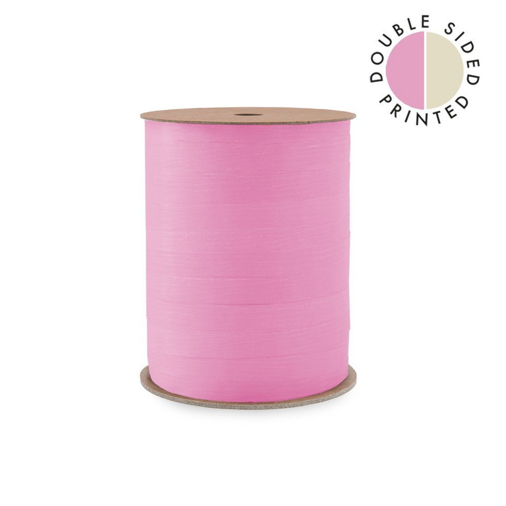Dubbelzijdig lint, lichtroze met geel/beige