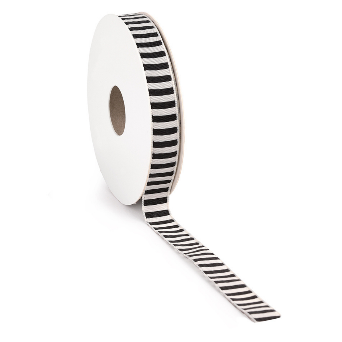Stoffen lint, wit met zwarte streepjes van 15 mm breed