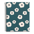 Notitieboekje met een spiraal. Blauw met grote witte bloemen.