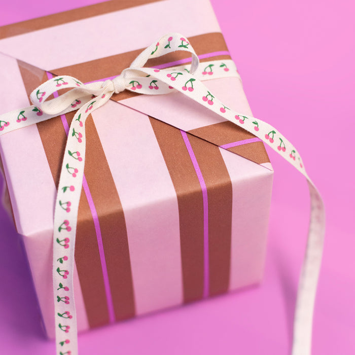 Cadeaupapier - Stripe chalk chocolat pink