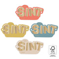 4 verschillende Cadeaulabels met het woord sint in goudkleur.