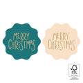 Stickers met de tekst Merry Chrismas in goudfolie in groen en beige