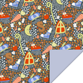Cadeaupapier sinterklaas met pepernoten, de mijter, schoen zetten, de staf, wortels, chocoladeletters en sinterklaasliedjes.