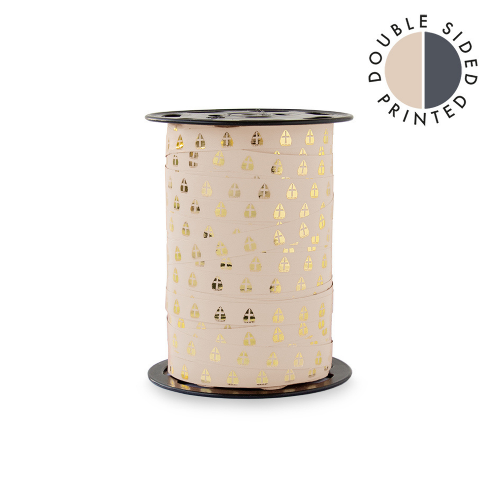 Sint lint, beige met gouden mijters en donkerblauwe achterkant