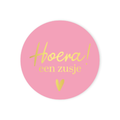 Roze sticker met gouden tekst Hoera een zusje en gouden hartje