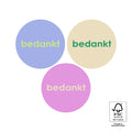 Stickers in 3 kleuren met de tekst bedankt erop