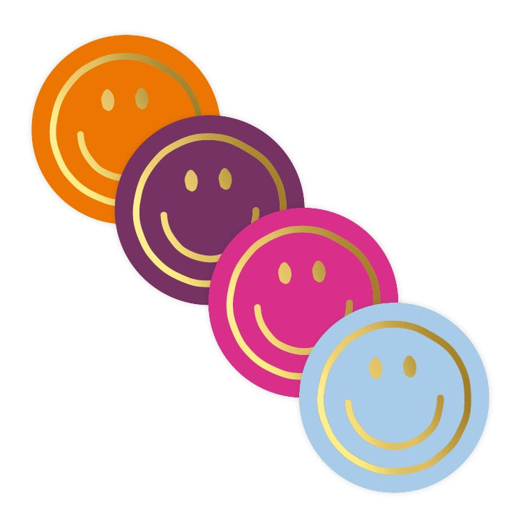 Stickers van kleurrijke smileys met goudfolie