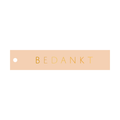 Rechthoekig cadeaulabel bedankt in zachtroze kleur met goudkleurige letters 