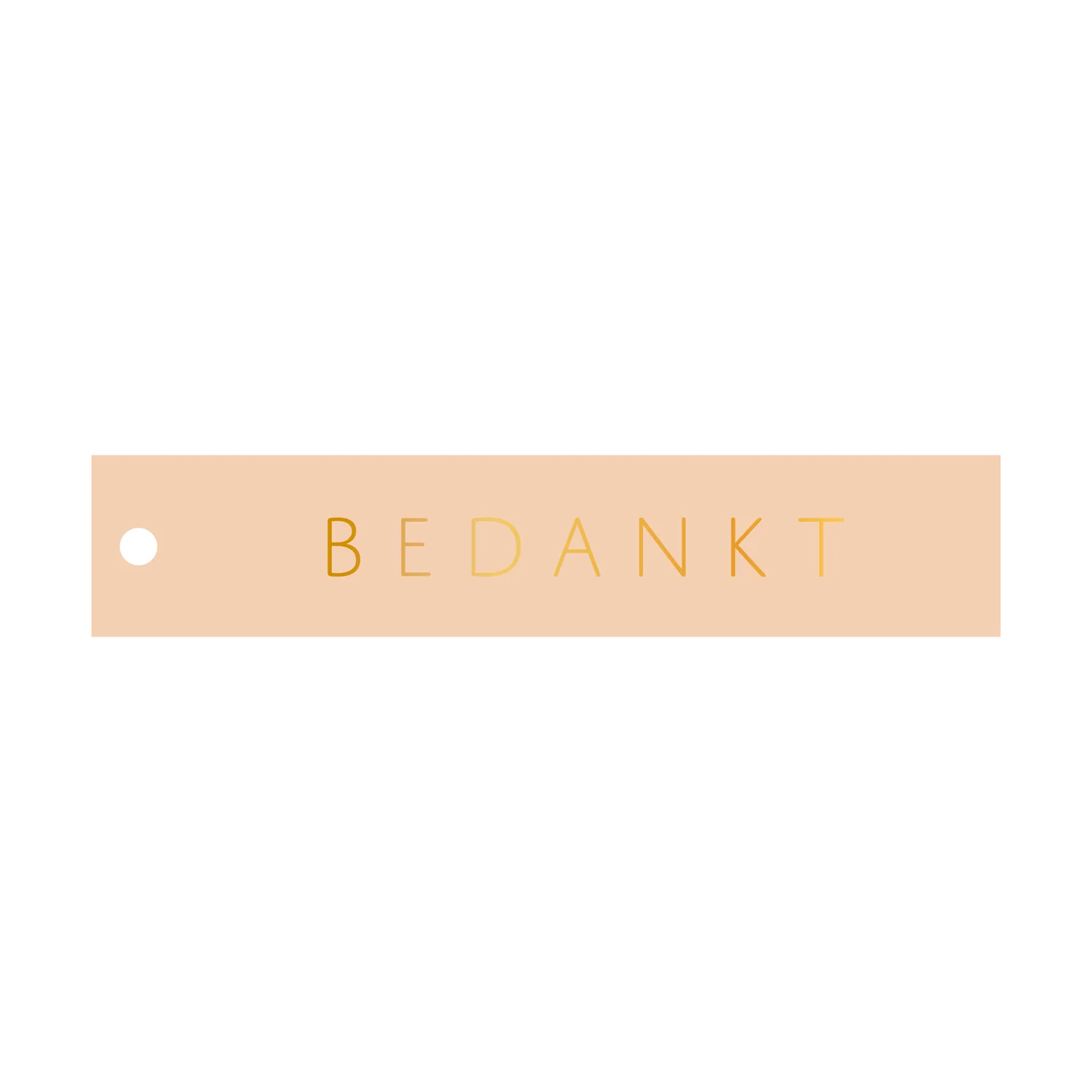Rechthoekig cadeaulabel bedankt in zachtroze kleur met goudkleurige letters 
