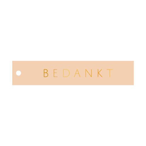 Rechthoekig cadeaulabel bedankt in zachtroze kleur met goudkleurige letters 