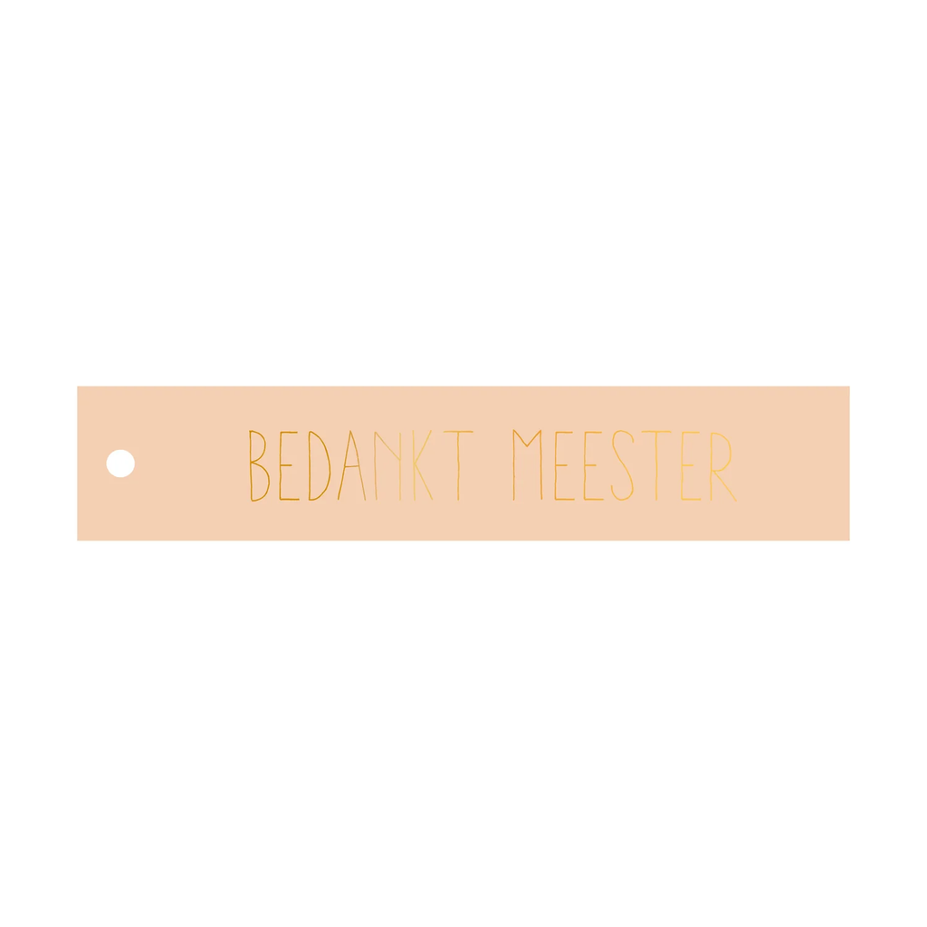 Zachtroze rechthoekig cadeaulabel met de goede tekst bedankt meester