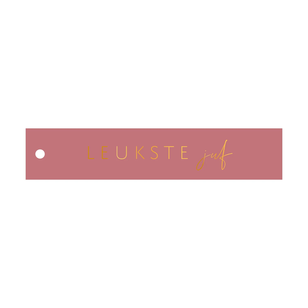 Rechthoekig cadeaulabel met de tekst leukste juf in goudfolie
