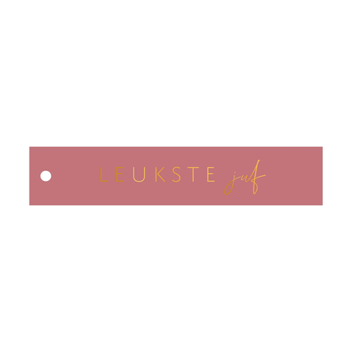 Rechthoekig cadeaulabel met de tekst leukste juf in goudfolie