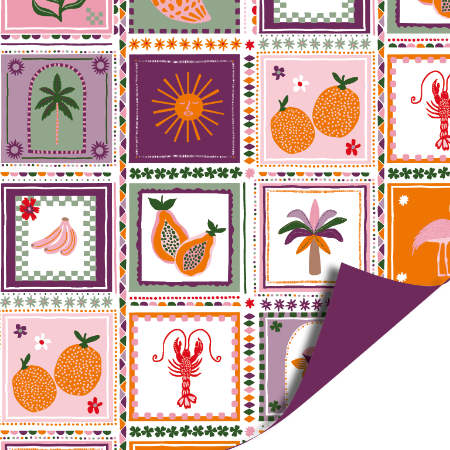 dubbelzijdig cadeaupapier met een bohemian summer motief in allerlei vakjes