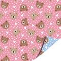 dubbelzijdig cadeaupapier met kleine beertjes en hartjes op blauw en roze papier