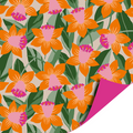 dubbelzijdig retro cadeaupapier met oranje met roze bloemen