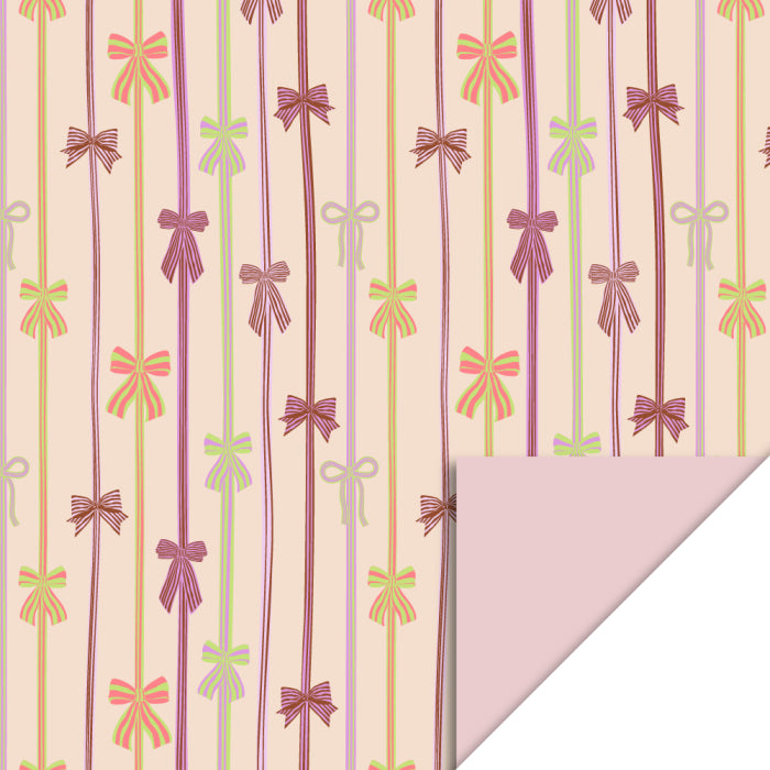 Beige cadeaupapier met gekleurde strikken in zachte tinten