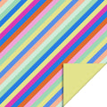 Cadeaupapier met gekleurde strepen en een gele achterkant