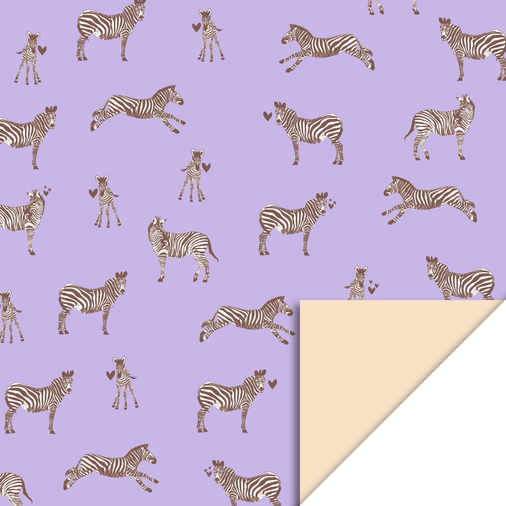 Paars cadeaupapier met zebra's