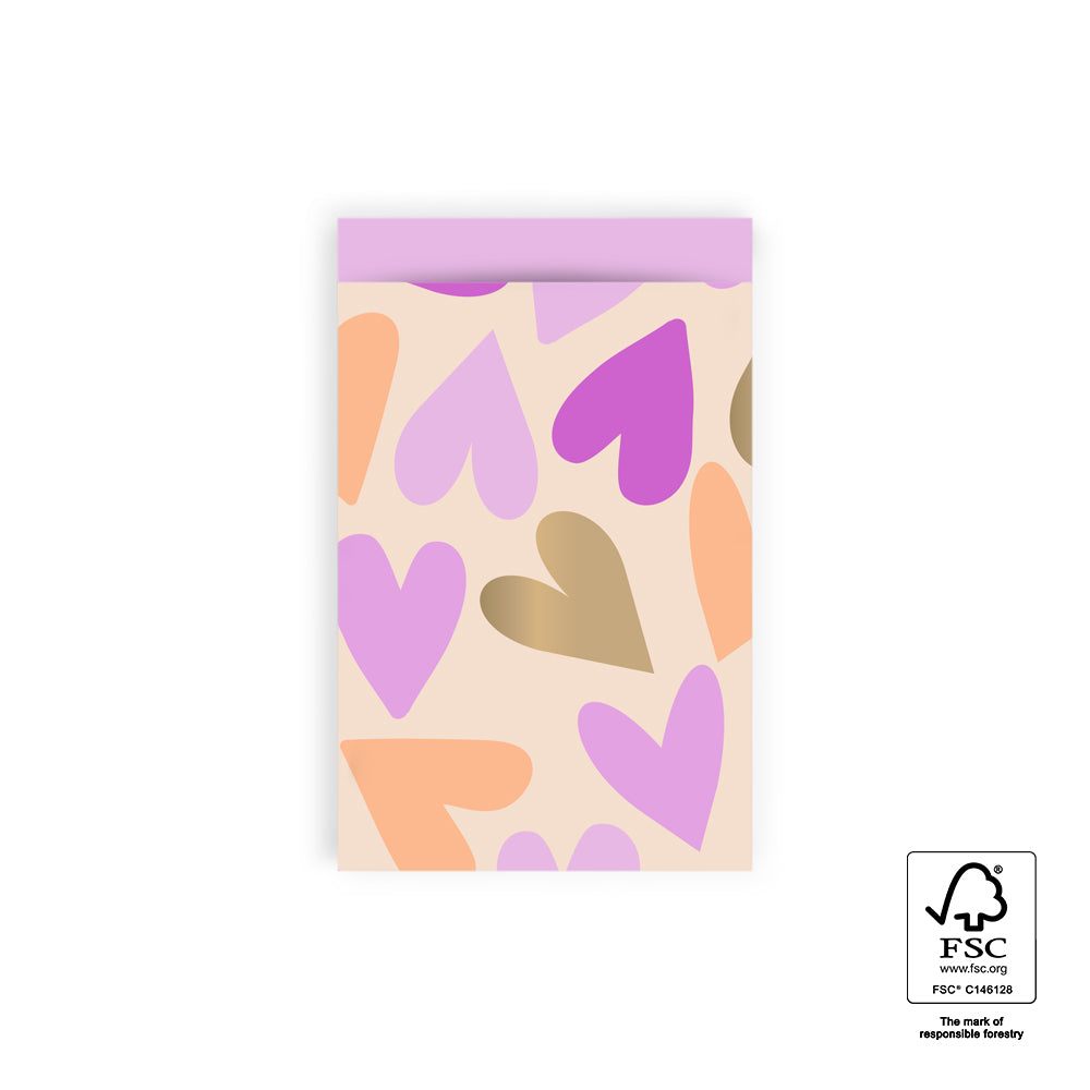 Cadeauzakjes - Big hearts gold/pink - 5 stuks - S