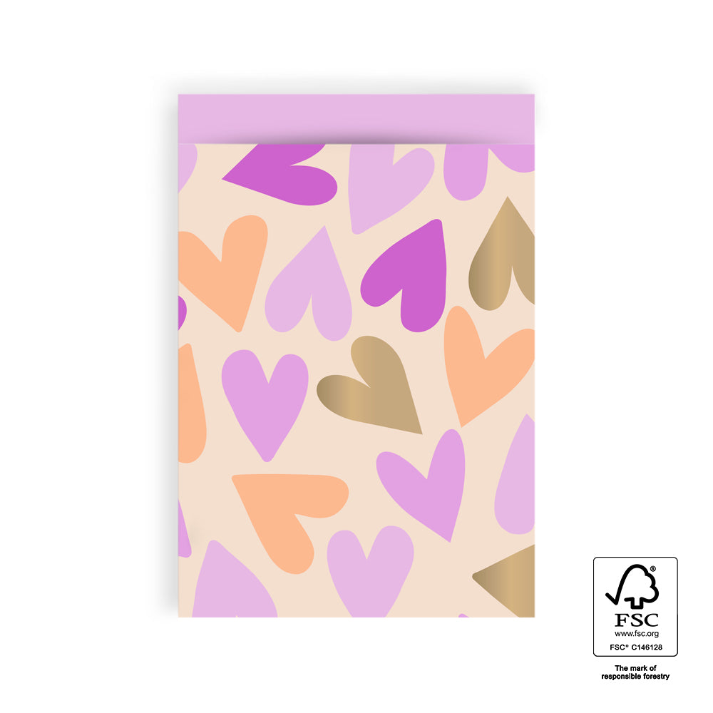 Cadeauzakjes - Big hearts gold/pink - 5 stuks - M