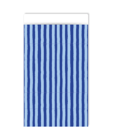 cadeauzakje met donkerblauwe en lichtblauwe streepjes