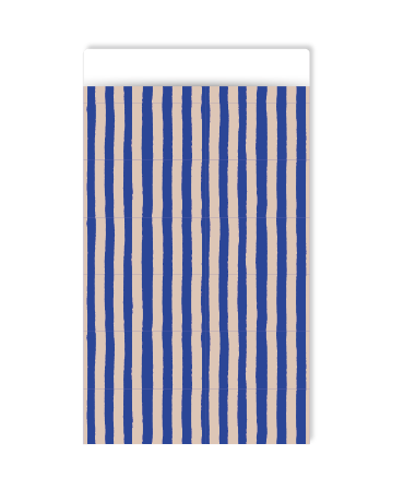 cadeauzakje met blauwe en beige streepjes