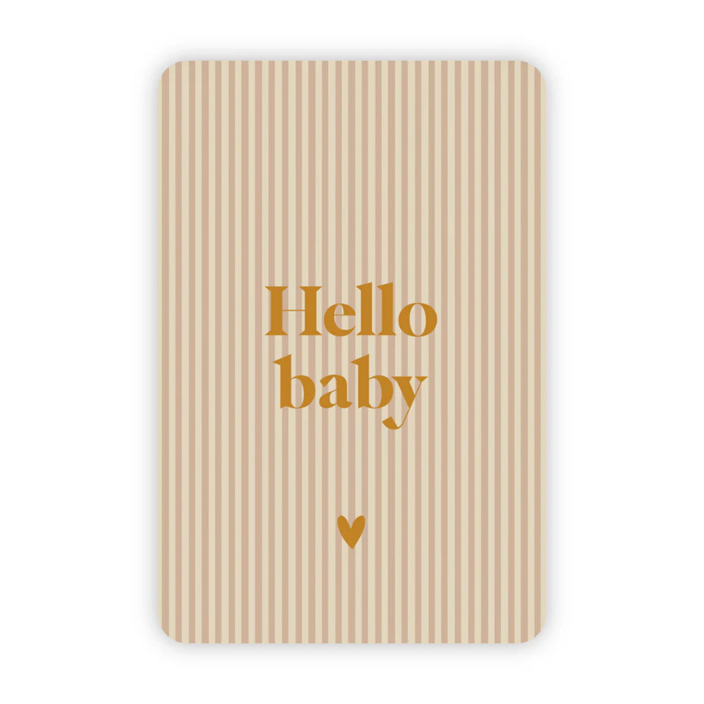 Wenskaart hello baby met streepjes en goudfolie