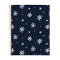 Notitieboek, donkerblauw met witte bloemen en gouden stipjes. Met spiraal en formaat a4