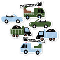Stickers van voertuigen zoals auto's, vrachtauto's en brandweerauto's