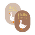 Stickers met tekst hallo lieve baby met een gansje erop