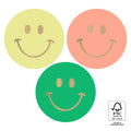 Grote smiley stickers in de kleuren geel, groen en oranje. Met goudfolie